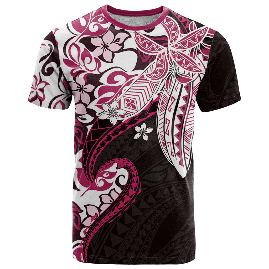 Monstera Plumeria Flowers Pink T Shirt Polynesian Pattern LT01 Pink - Polynesian Pride