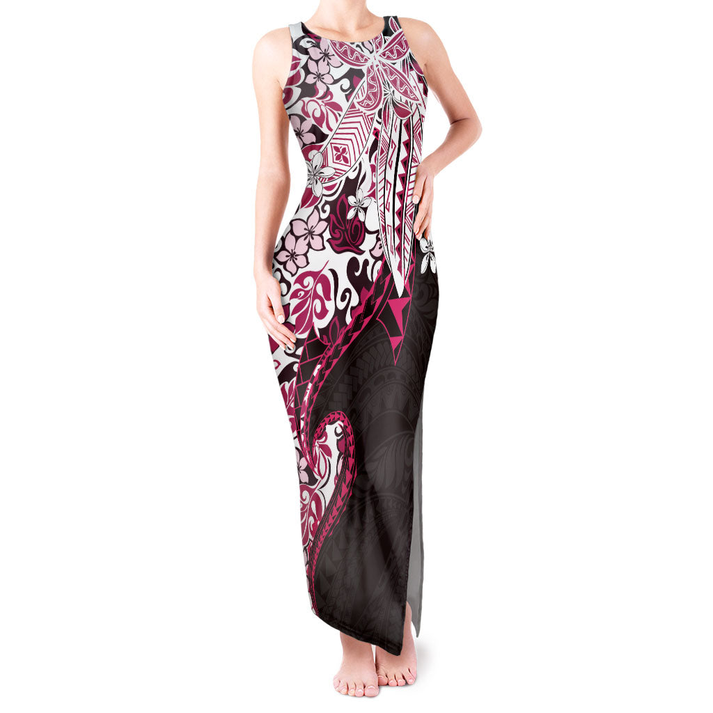 Monstera Plumeria Flowers Pink Tank Maxi Dress Polynesian Pattern LT01 Women Pink - Polynesian Pride