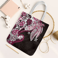 Monstera Plumeria Flowers Pink Tote Bag Polynesian Pattern LT01 White Strap One Size Pink - Polynesian Pride