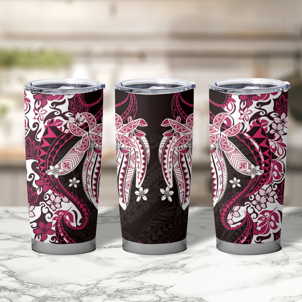 Monstera Plumeria Flowers Pink Tumbler Cup Polynesian Pattern LT01 - Polynesian Pride