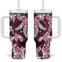 Monstera Plumeria Flowers Pink Tumbler With Handle Polynesian Pattern LT01 One Size: 40 oz Pink - Polynesian Pride