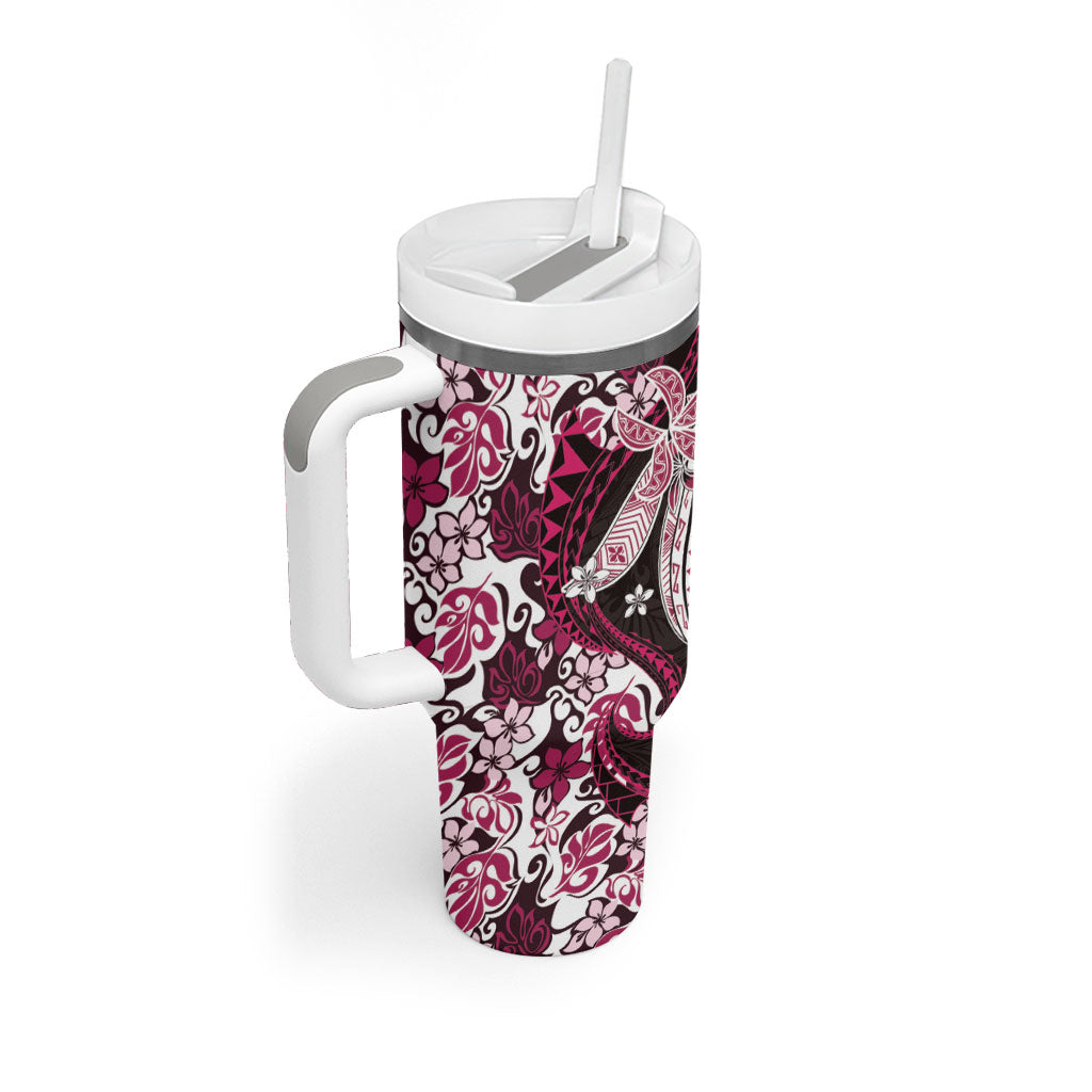 Monstera Plumeria Flowers Pink Tumbler With Handle Polynesian Pattern LT01 - Polynesian Pride