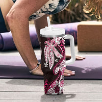 Monstera Plumeria Flowers Pink Tumbler With Handle Polynesian Pattern LT01 - Polynesian Pride