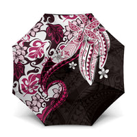 Monstera Plumeria Flowers Pink Umbrella Polynesian Pattern LT01 One Size Folded 11.42 inch Opened Diameter 37.4 inch Pink - Polynesian Pride
