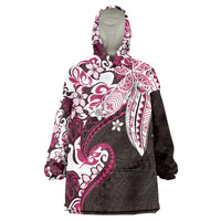 Monstera Plumeria Flowers Pink Wearable Blanket Hoodie Polynesian Pattern LT01 One Size Pink - Polynesian Pride