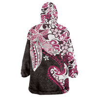 Monstera Plumeria Flowers Pink Wearable Blanket Hoodie Polynesian Pattern LT01 - Polynesian Pride
