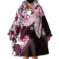 Monstera Plumeria Flowers Pink Wearable Blanket Hoodie Polynesian Pattern LT01 - Polynesian Pride
