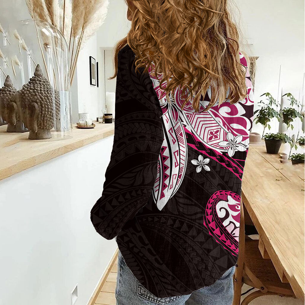 Monstera Plumeria Flowers Pink Women Casual Shirt Polynesian Pattern LT01 - Polynesian Pride