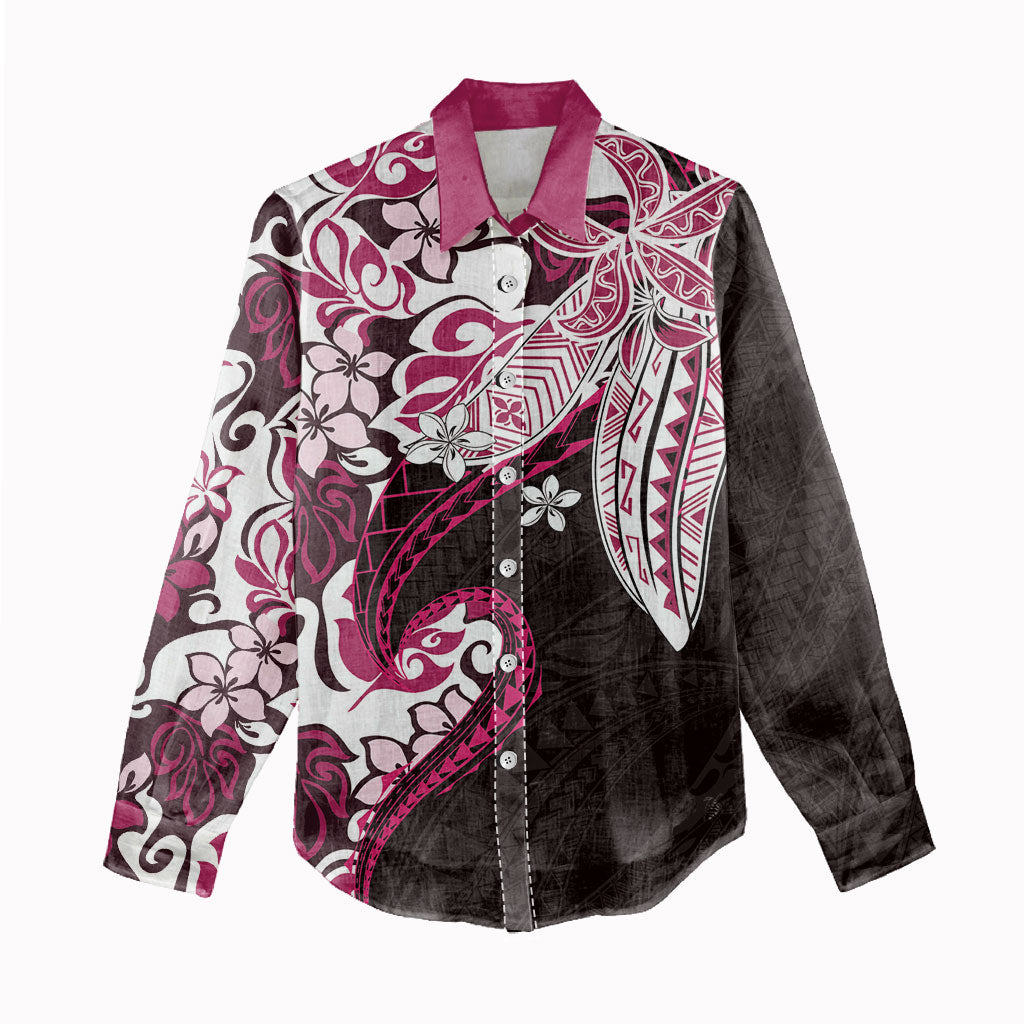 Monstera Plumeria Flowers Pink Women Casual Shirt Polynesian Pattern LT01 - Polynesian Pride