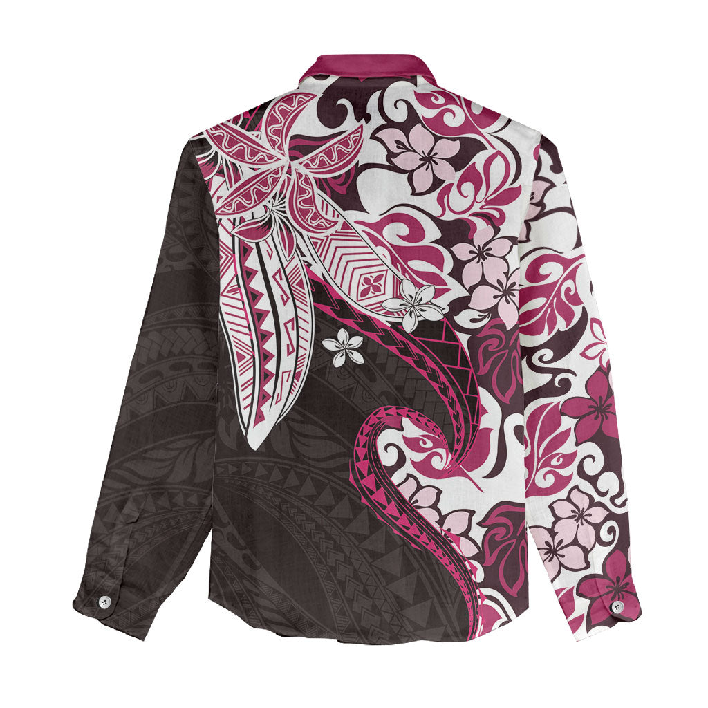 Monstera Plumeria Flowers Pink Women Casual Shirt Polynesian Pattern LT01 - Polynesian Pride