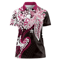 Monstera Plumeria Flowers Pink Women Polo Shirt Polynesian Pattern LT01 Female Pink - Polynesian Pride