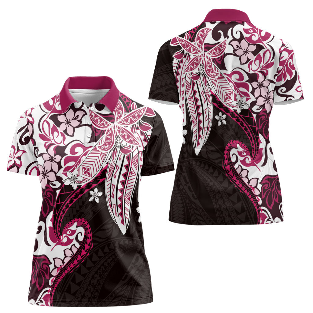 Monstera Plumeria Flowers Pink Women Polo Shirt Polynesian Pattern LT01 - Polynesian Pride