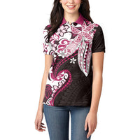 Monstera Plumeria Flowers Pink Women Polo Shirt Polynesian Pattern LT01 - Polynesian Pride