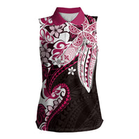 Monstera Plumeria Flowers Pink Women Sleeveless Polo Shirt Polynesian Pattern LT01 Female Pink - Polynesian Pride