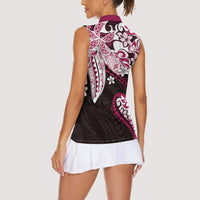 Monstera Plumeria Flowers Pink Women Sleeveless Polo Shirt Polynesian Pattern LT01 - Polynesian Pride