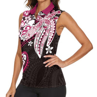 Monstera Plumeria Flowers Pink Women Sleeveless Polo Shirt Polynesian Pattern LT01 - Polynesian Pride