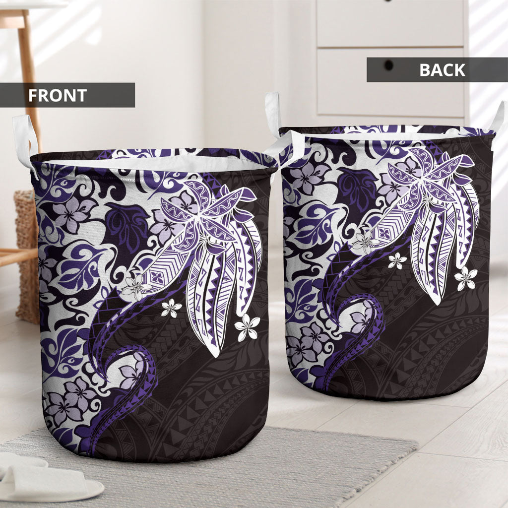 Monstera Plumeria Flowers Purple Laundry Basket Polynesian Pattern LT01 - Polynesian Pride