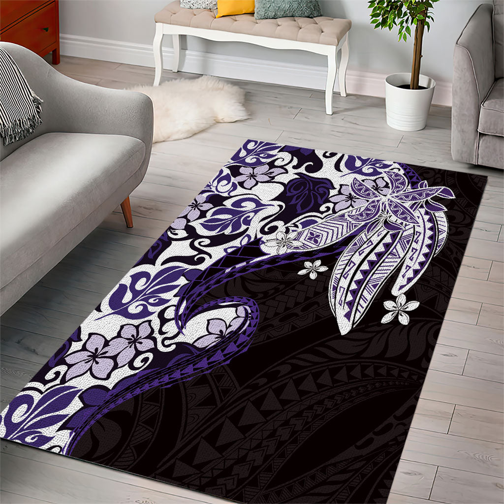 Monstera Plumeria Flowers Purple Area Rug Polynesian Pattern