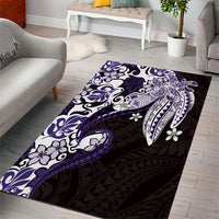 Monstera Plumeria Flowers Purple Area Rug Polynesian Pattern