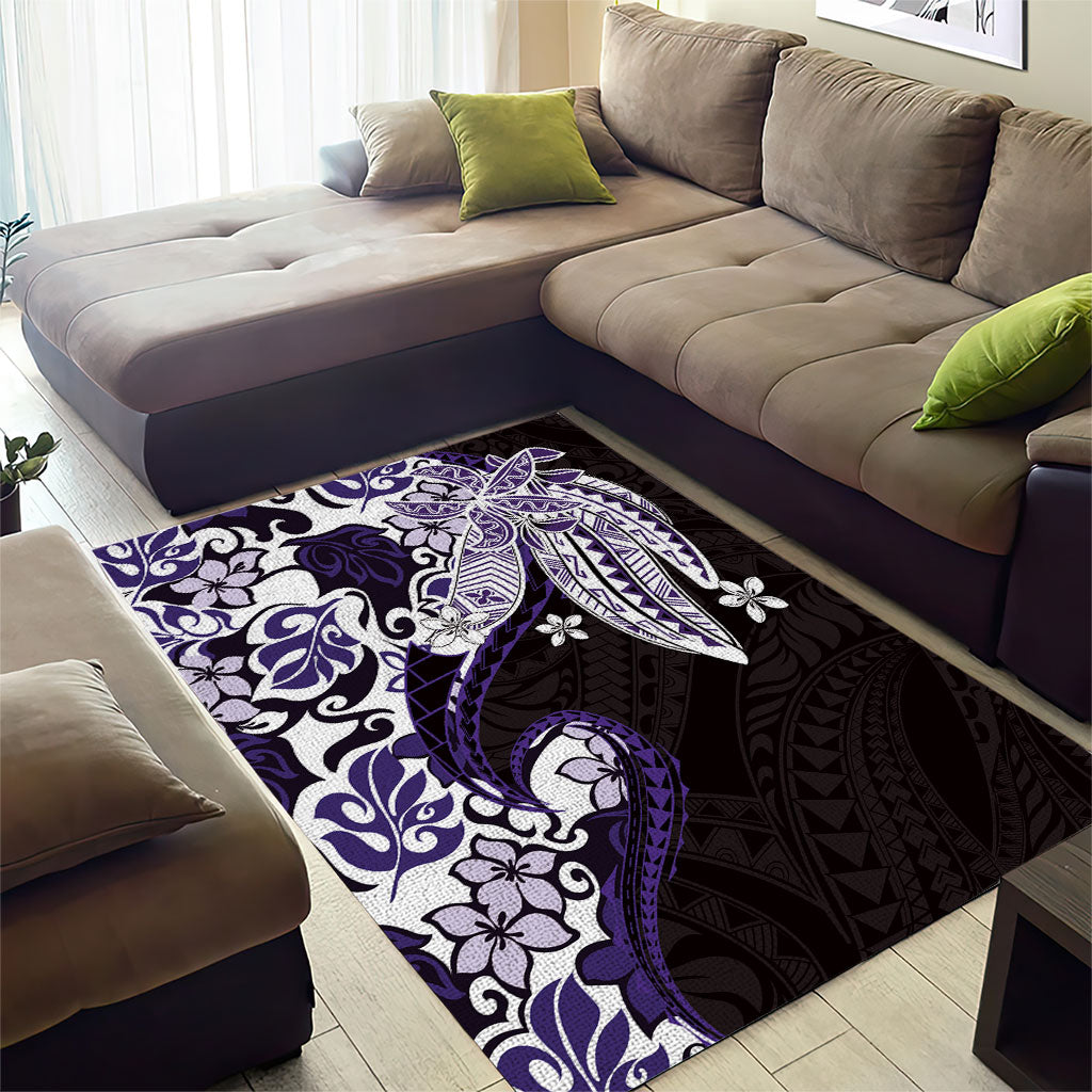 Monstera Plumeria Flowers Purple Area Rug Polynesian Pattern