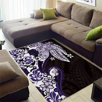Monstera Plumeria Flowers Purple Area Rug Polynesian Pattern