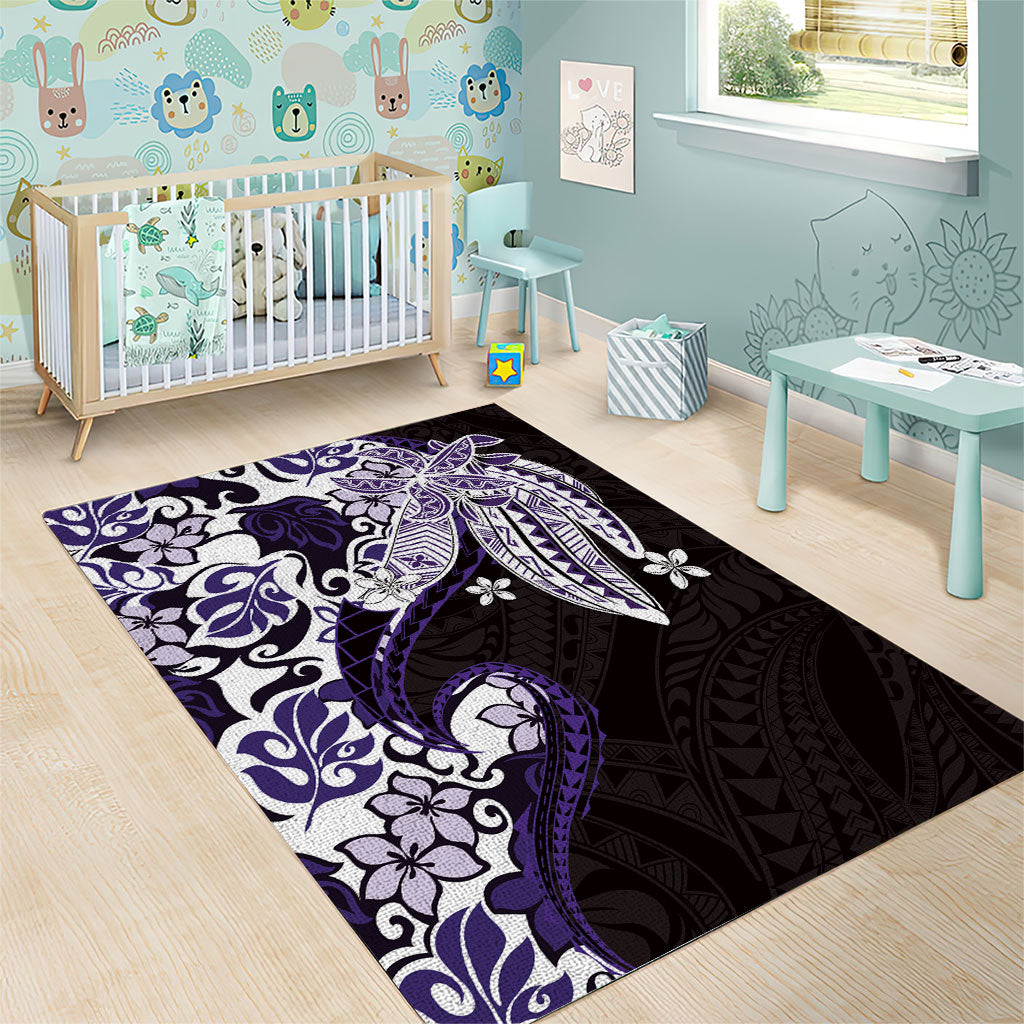 Monstera Plumeria Flowers Purple Area Rug Polynesian Pattern