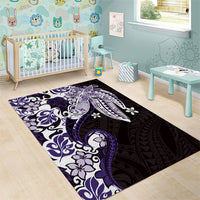 Monstera Plumeria Flowers Purple Area Rug Polynesian Pattern