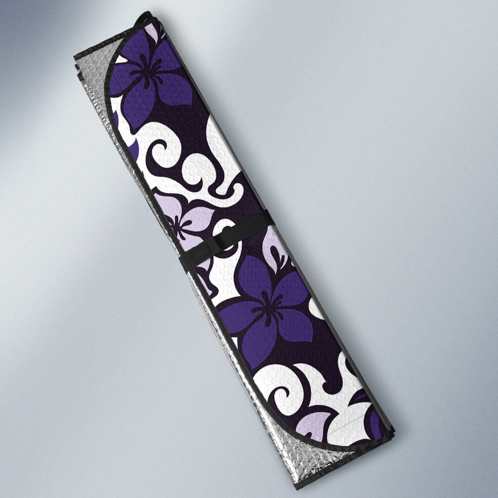 Monstera Plumeria Flowers Purple Auto Sun Shade Polynesian Pattern LT01 - Polynesian Pride