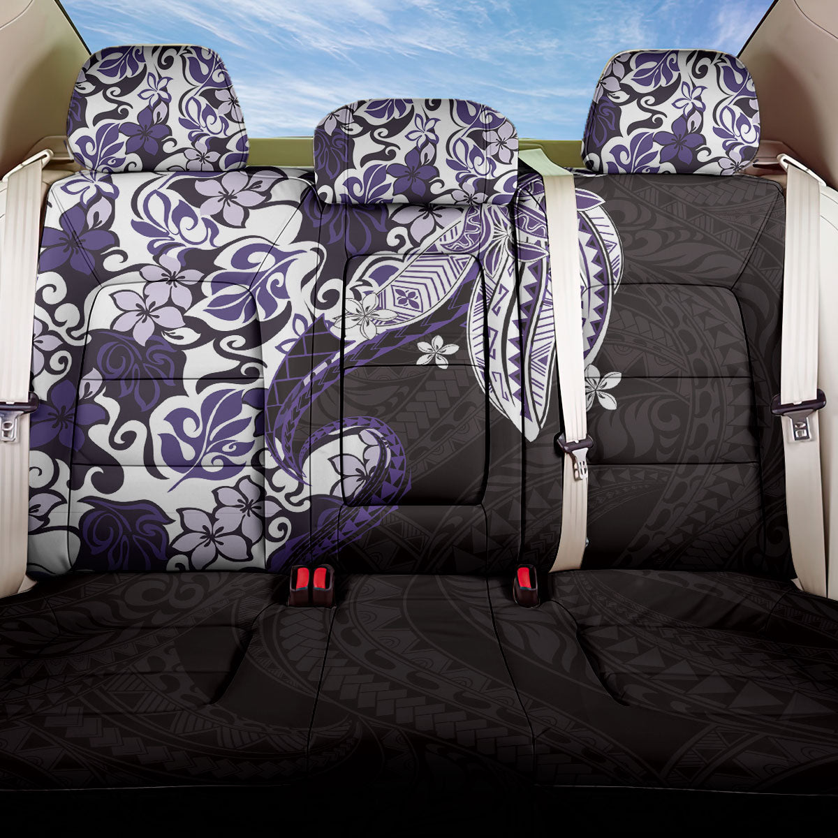Monstera Plumeria Flowers Purple Back Car Seat Cover Polynesian Pattern LT01 One Size Purple - Polynesian Pride