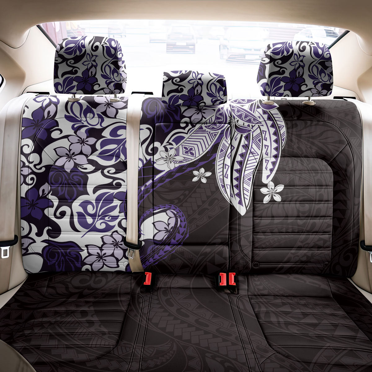 Monstera Plumeria Flowers Purple Back Car Seat Cover Polynesian Pattern LT01 - Polynesian Pride