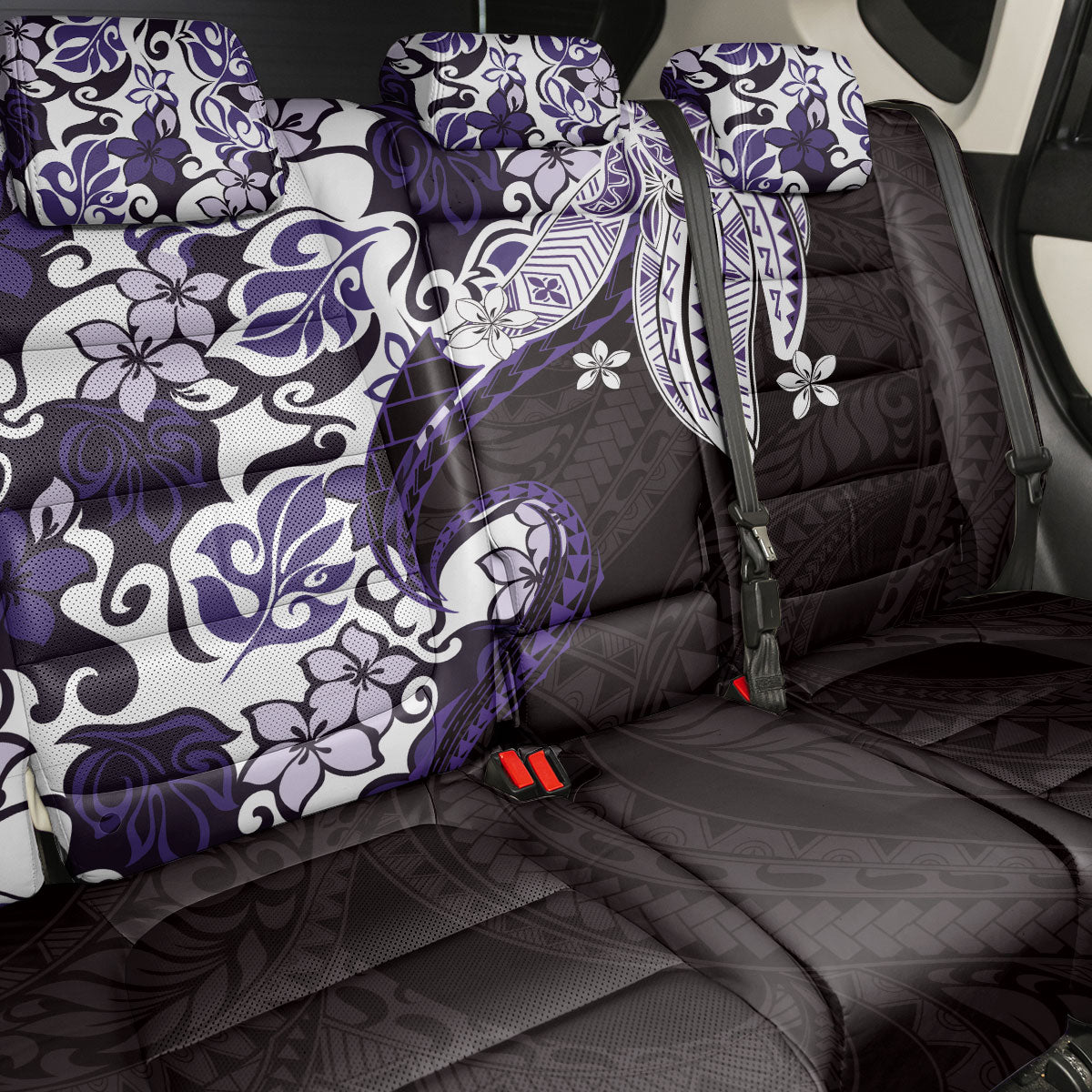 Monstera Plumeria Flowers Purple Back Car Seat Cover Polynesian Pattern LT01 - Polynesian Pride
