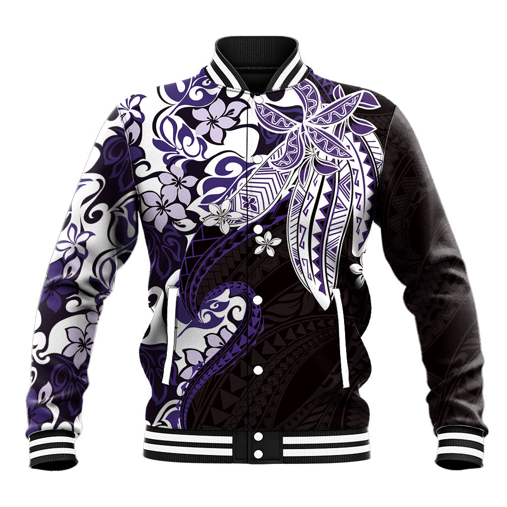 Monstera Plumeria Flowers Purple Baseball Jacket Polynesian Pattern LT01 Unisex Purple - Polynesian Pride