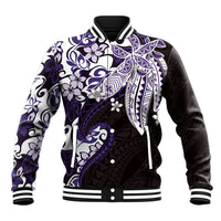 Monstera Plumeria Flowers Purple Baseball Jacket Polynesian Pattern LT01 Unisex Purple - Polynesian Pride