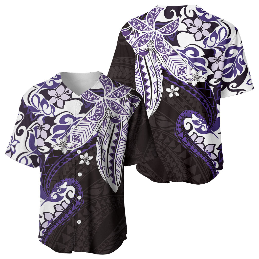 Monstera Plumeria Flowers Purple Baseball Jersey Polynesian Pattern LT01 - Polynesian Pride