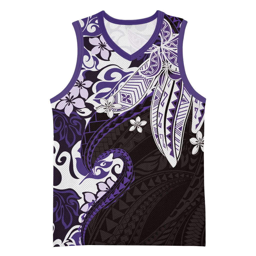 Monstera Plumeria Flowers Purple Basketball Jersey Polynesian Pattern LT01 Unisex Purple - Polynesian Pride