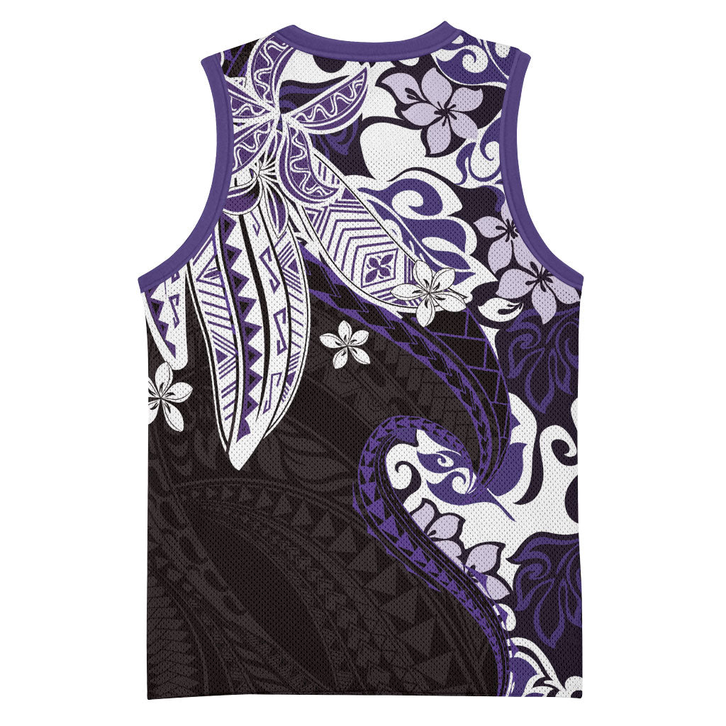 Monstera Plumeria Flowers Purple Basketball Jersey Polynesian Pattern LT01 - Polynesian Pride