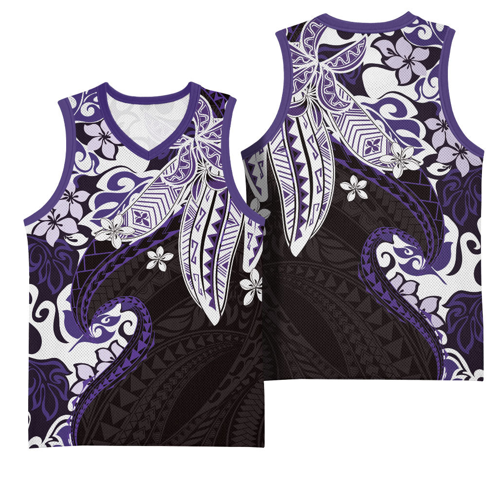 Monstera Plumeria Flowers Purple Basketball Jersey Polynesian Pattern LT01 - Polynesian Pride