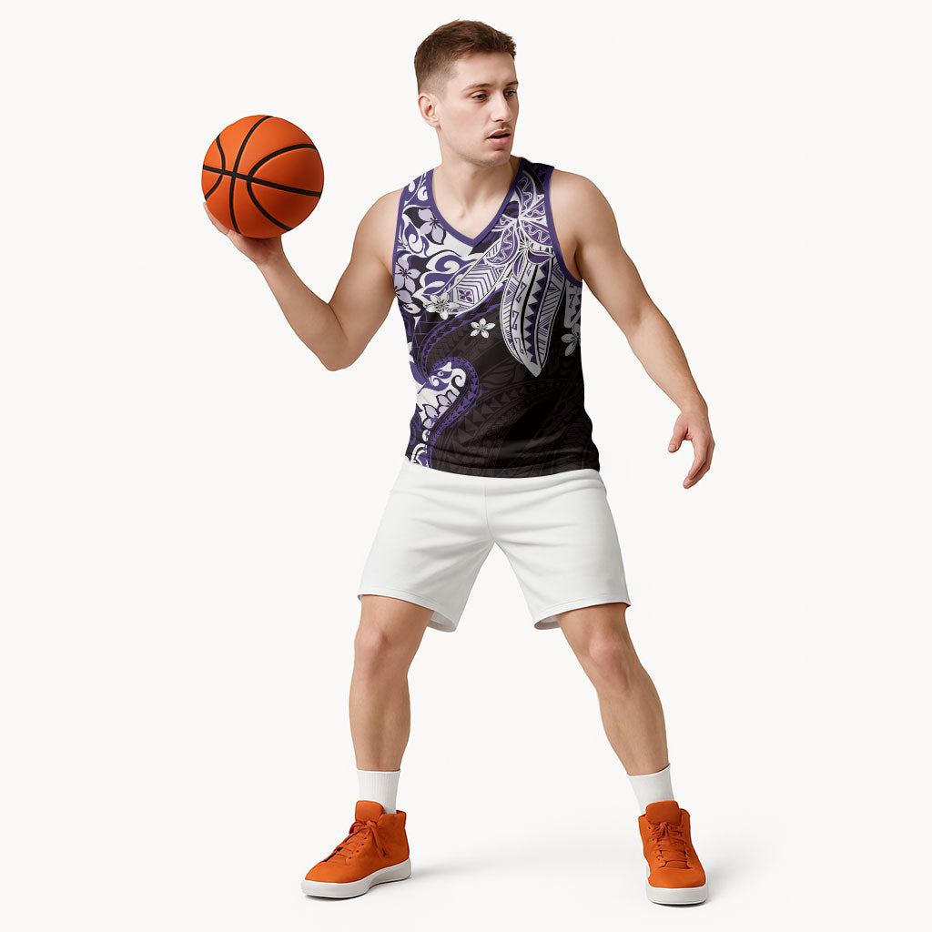 Monstera Plumeria Flowers Purple Basketball Jersey Polynesian Pattern LT01 - Polynesian Pride
