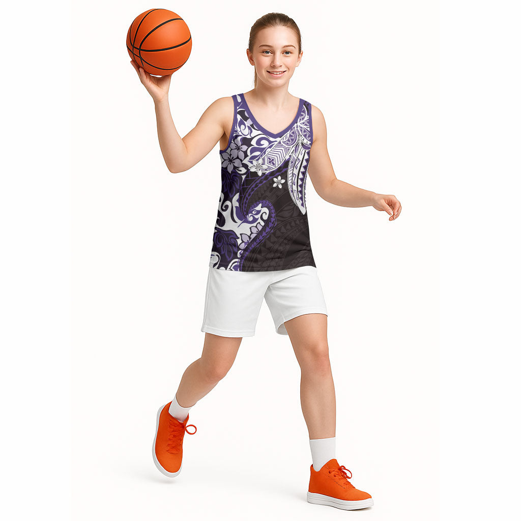 Monstera Plumeria Flowers Purple Basketball Jersey Polynesian Pattern LT01 - Polynesian Pride