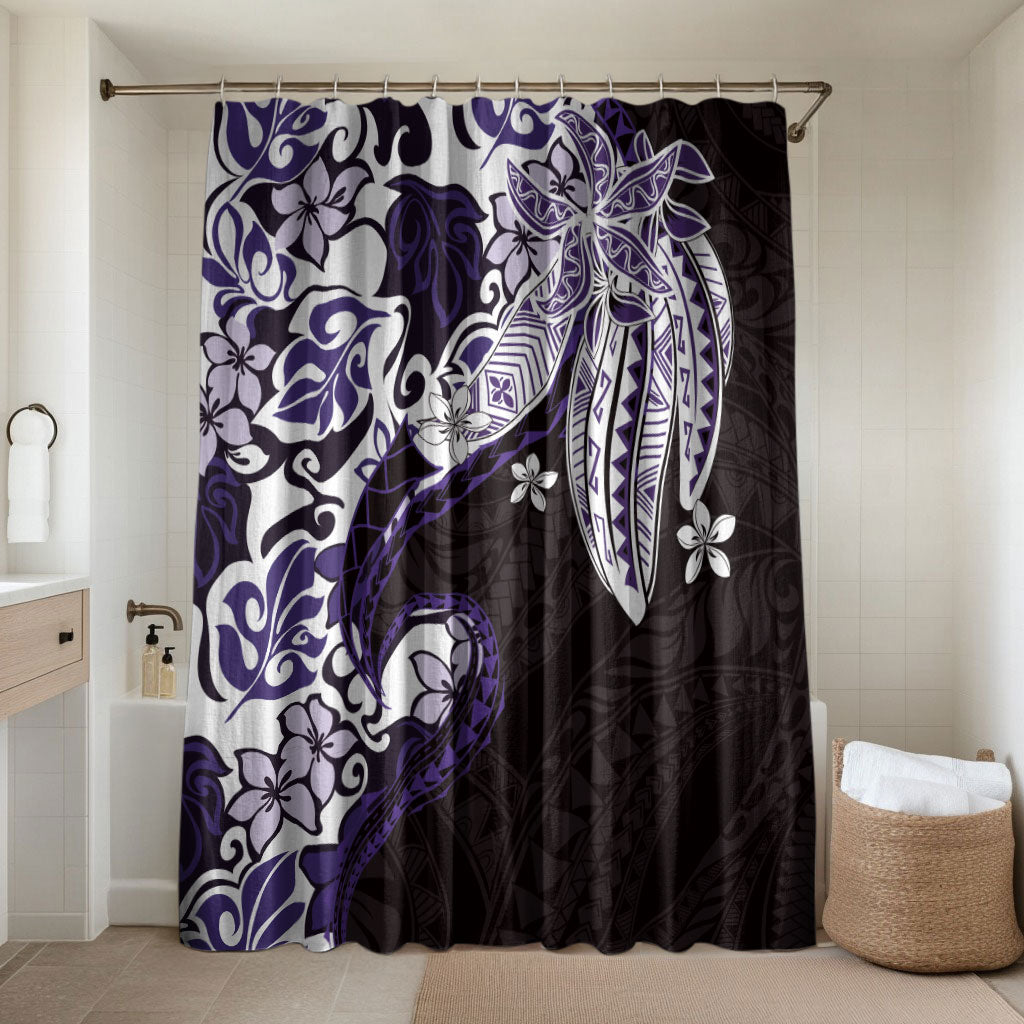 Monstera Plumeria Flowers Purple Bathroom Set Polynesian Pattern