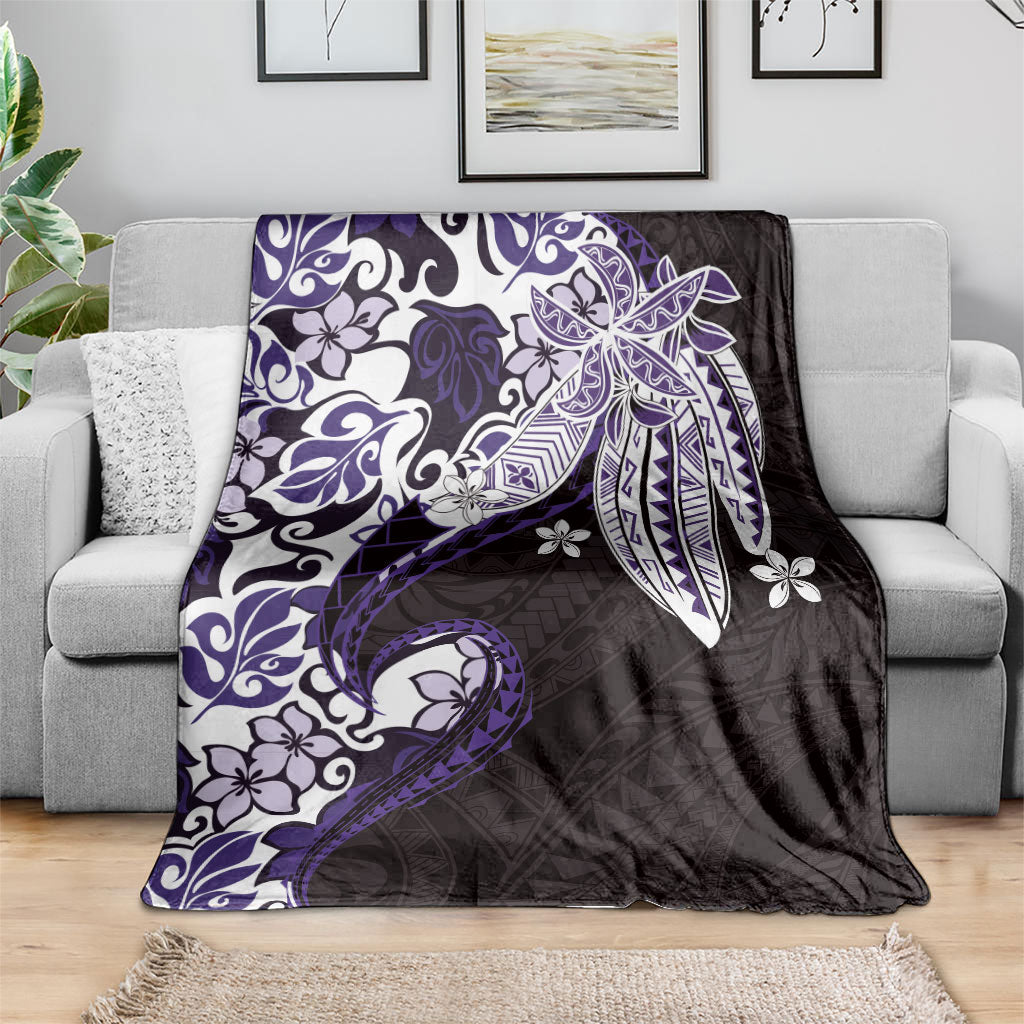 Monstera Plumeria Flowers Purple Blanket Polynesian Pattern LT01 - Polynesian Pride