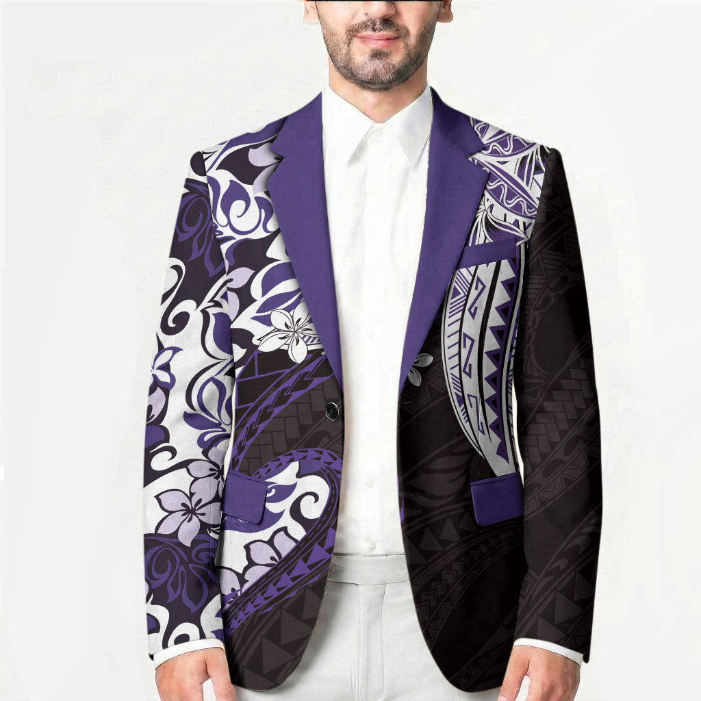 Monstera Plumeria Flowers Purple Blazer Polynesian Pattern LT01 - Polynesian Pride