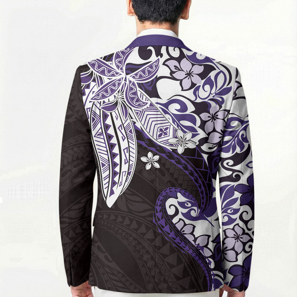 Monstera Plumeria Flowers Purple Blazer Polynesian Pattern LT01 - Polynesian Pride