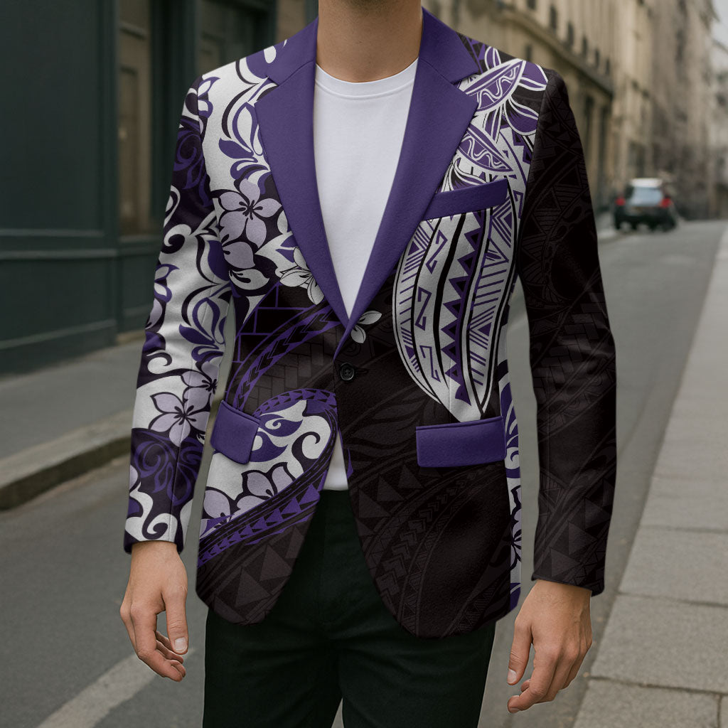 Monstera Plumeria Flowers Purple Blazer Polynesian Pattern LT01 - Polynesian Pride