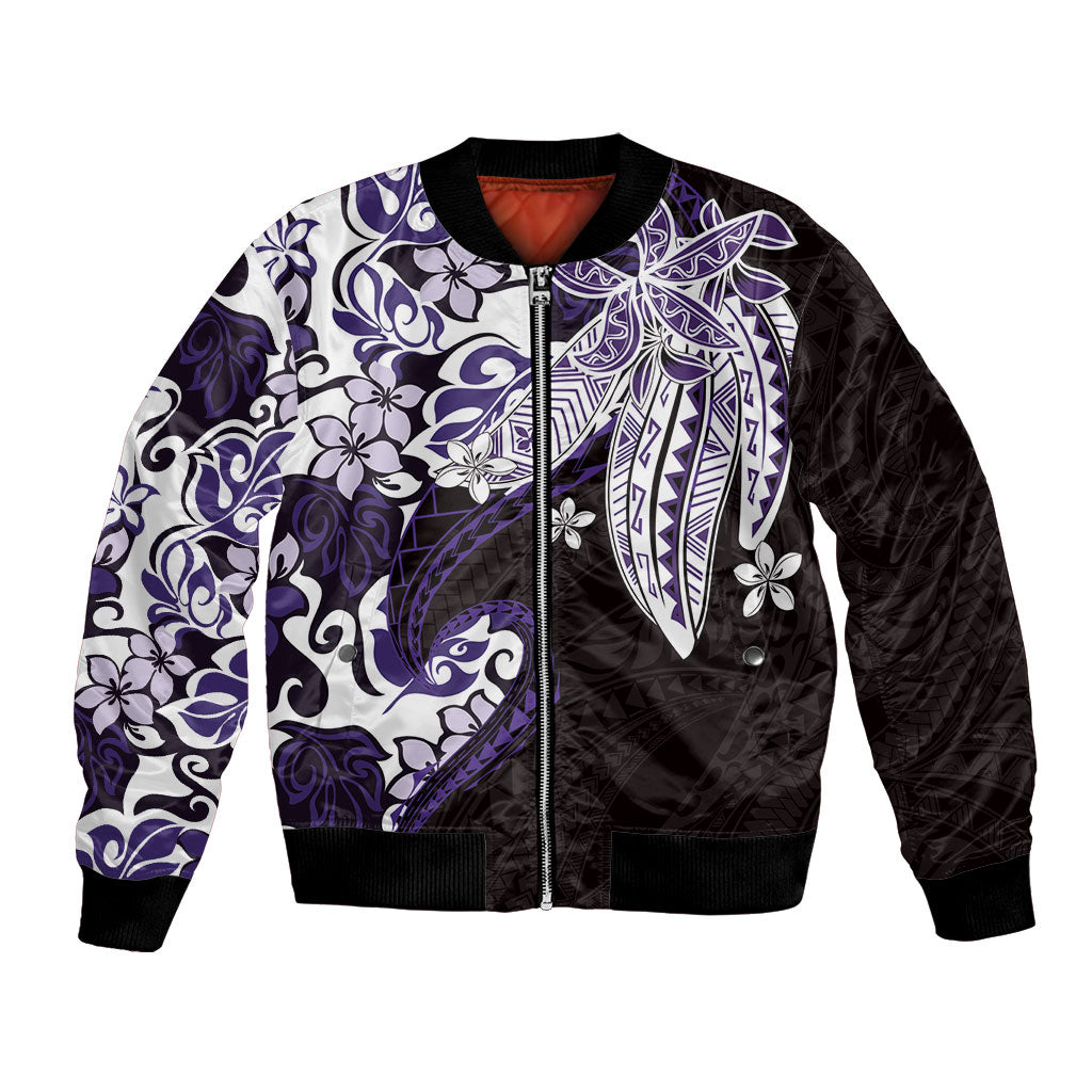 Monstera Plumeria Flowers Purple Bomber Jacket Polynesian Pattern LT01 Unisex Purple - Polynesian Pride