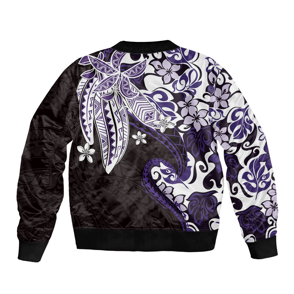 Monstera Plumeria Flowers Purple Bomber Jacket Polynesian Pattern LT01 - Polynesian Pride