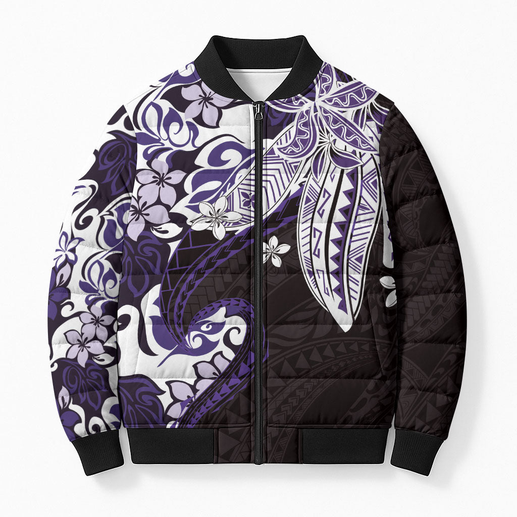 Monstera Plumeria Flowers Purple Bomber Puffer Jacket Polynesian Pattern LT01 Unisex Purple - Polynesian Pride