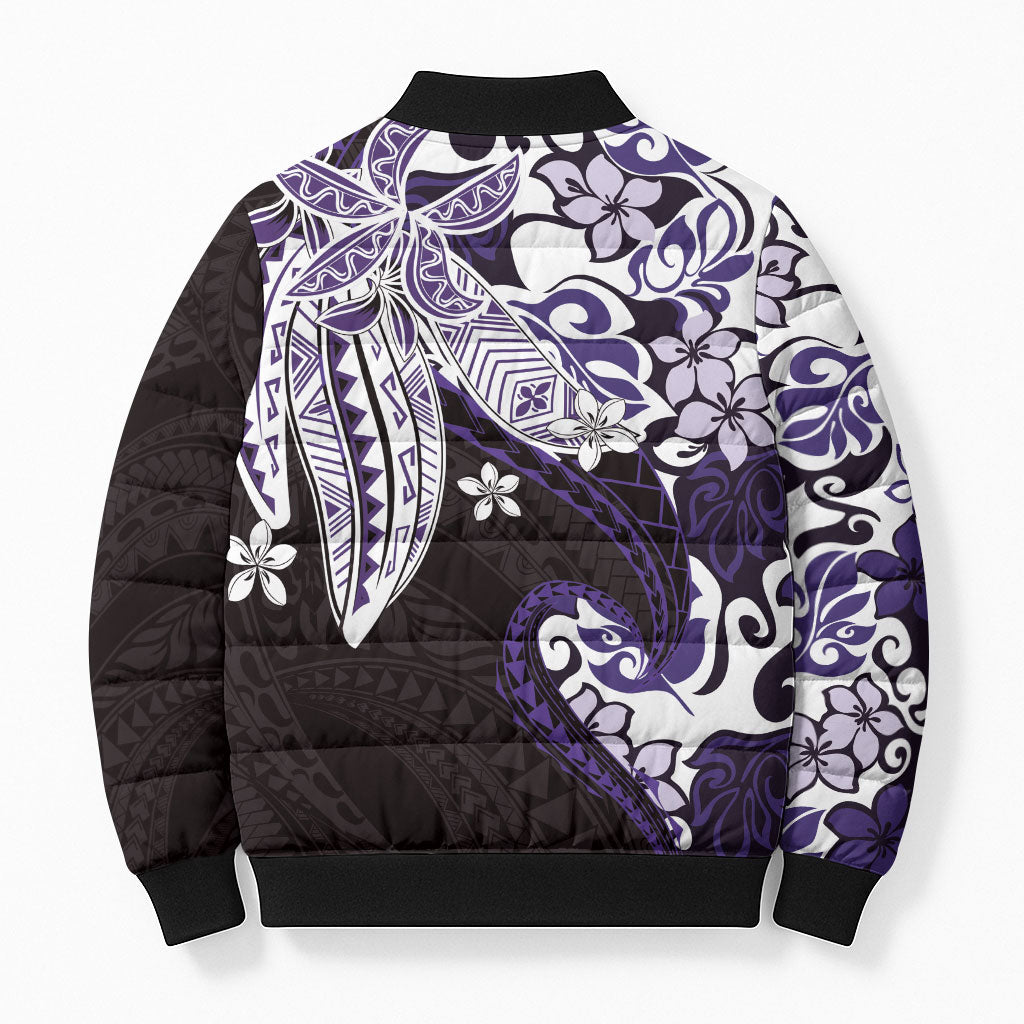 Monstera Plumeria Flowers Purple Bomber Puffer Jacket Polynesian Pattern LT01 - Polynesian Pride