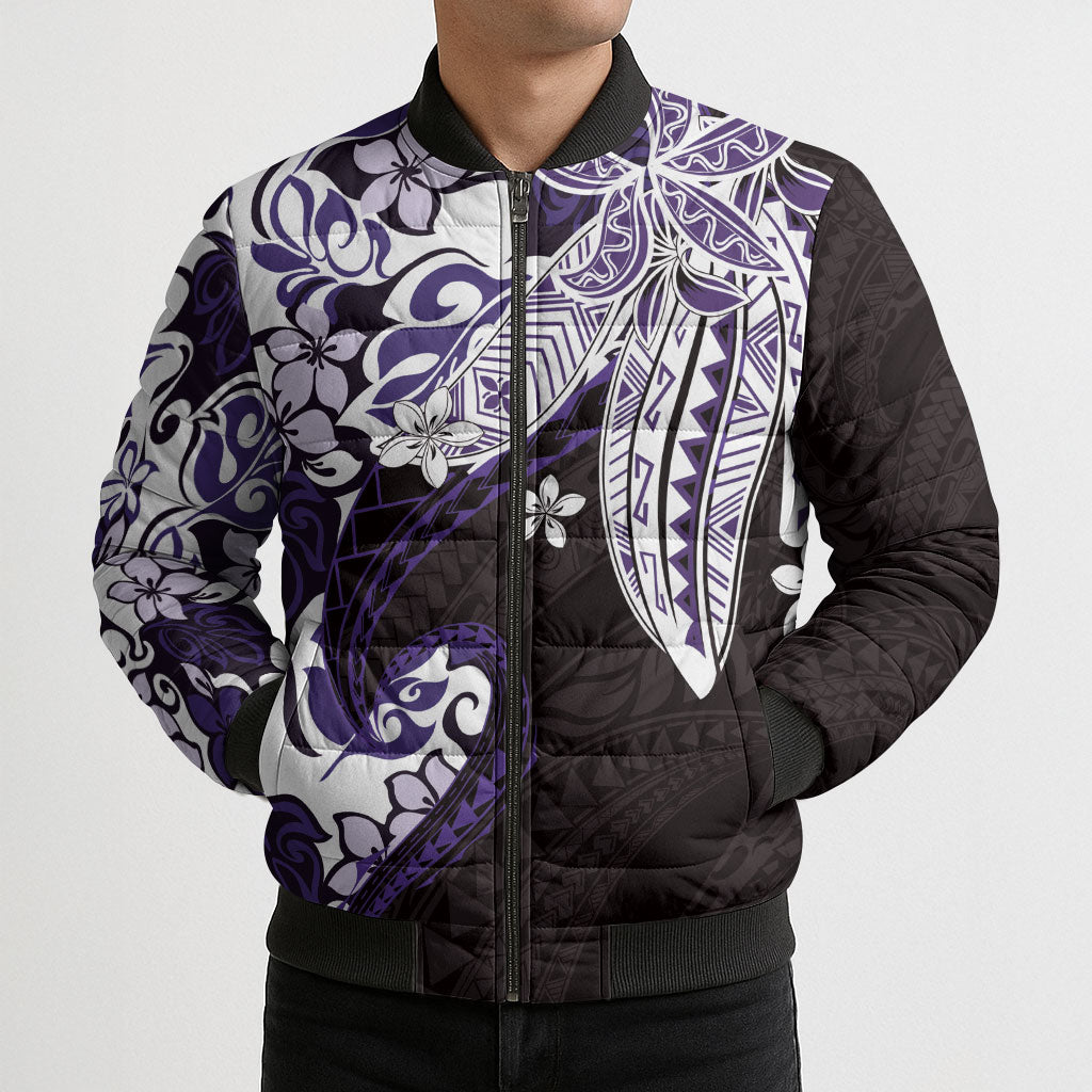 Monstera Plumeria Flowers Purple Bomber Puffer Jacket Polynesian Pattern LT01 - Polynesian Pride