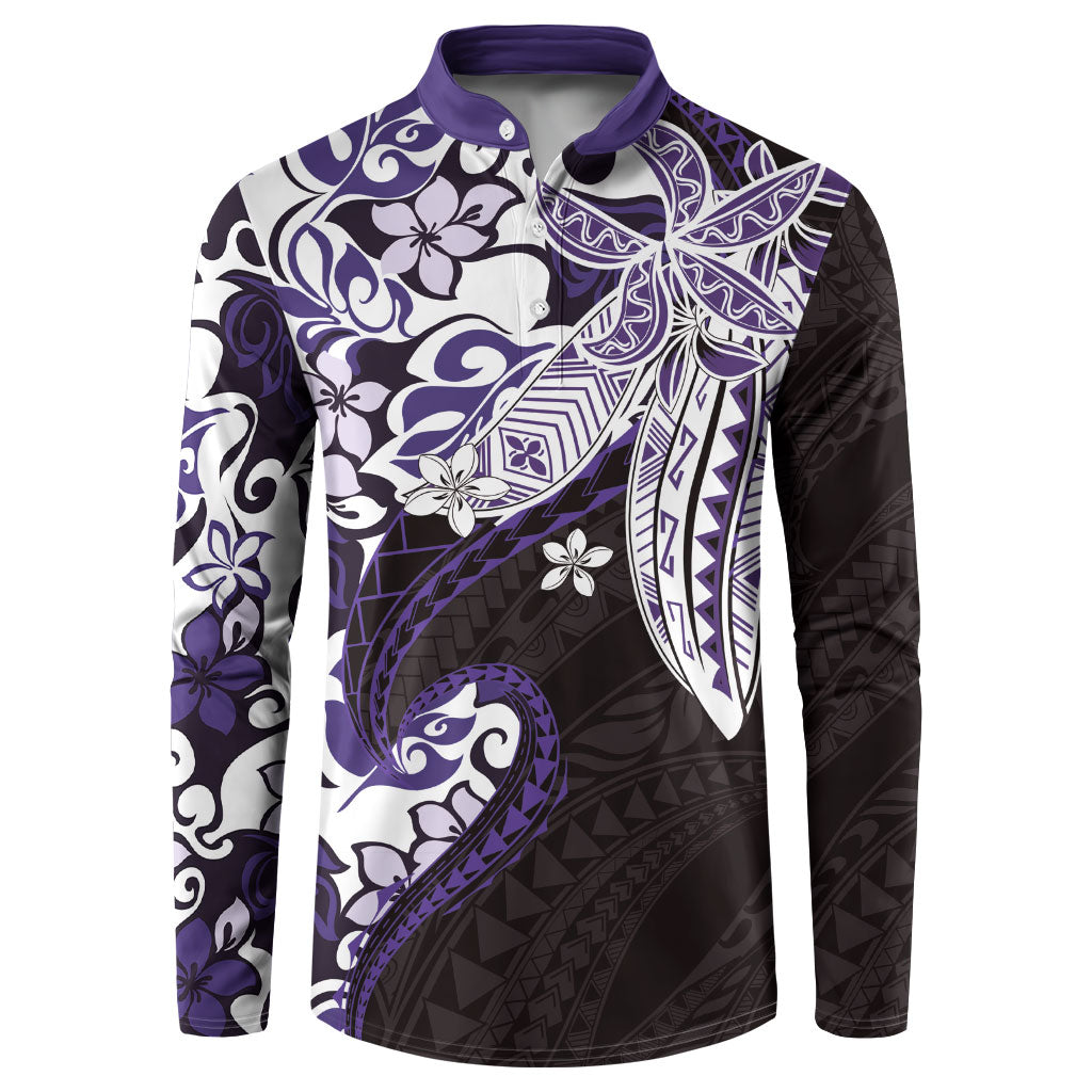 Monstera Plumeria Flowers Purple Button Sweatshirt Polynesian Pattern LT01 Purple - Polynesian Pride